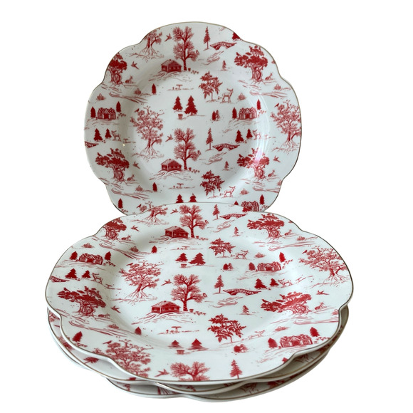 Grace Teaware Christmas Porcelain Salad Plates 8in Set of 4 Holiday Red & White - Picture 16 of 16